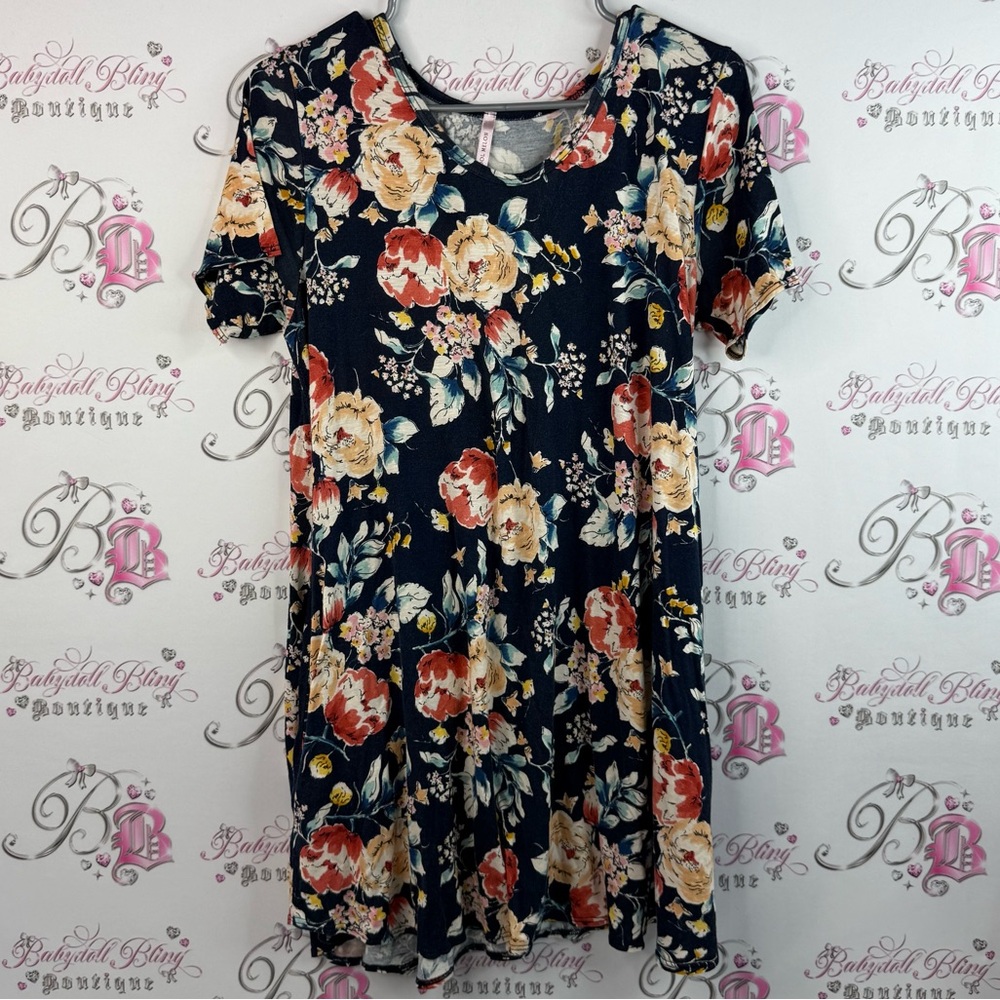 Cool melon dress flowers Floral Elegance Short Sleeve flowy white blue